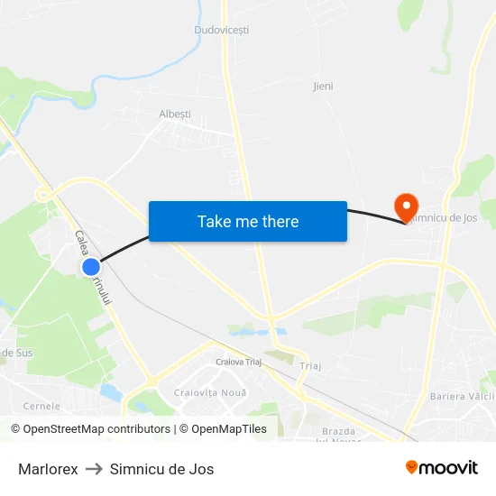 Marlorex to Simnicu de Jos map