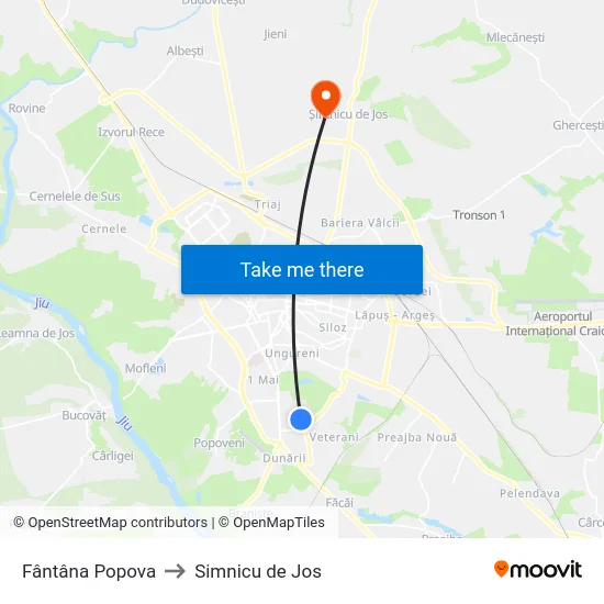 Fântâna Popova to Simnicu de Jos map