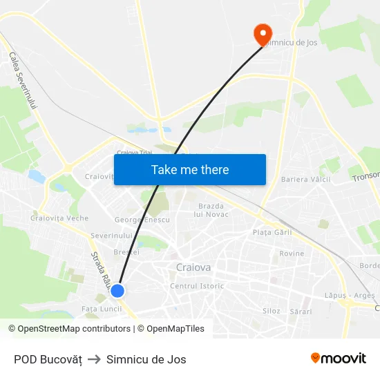 POD Bucovăț to Simnicu de Jos map