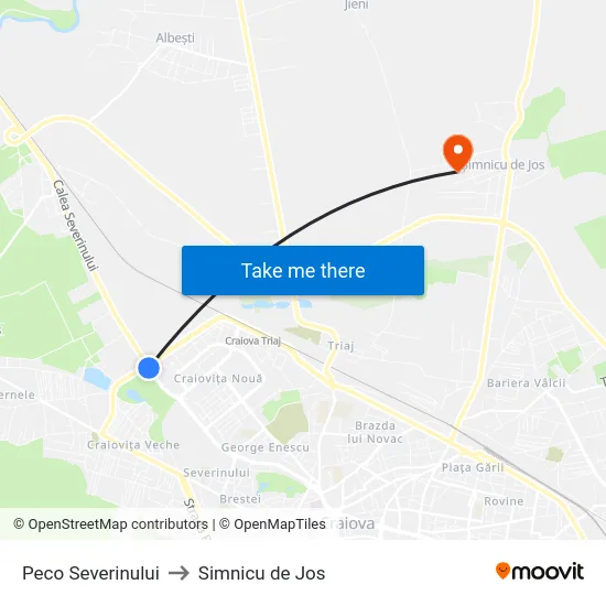 Peco Severinului to Simnicu de Jos map