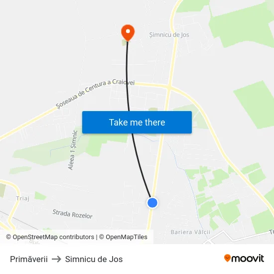 Primăverii to Simnicu de Jos map