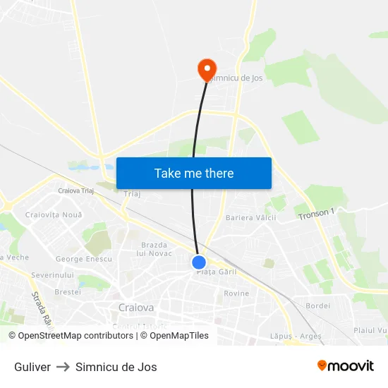 Guliver to Simnicu de Jos map