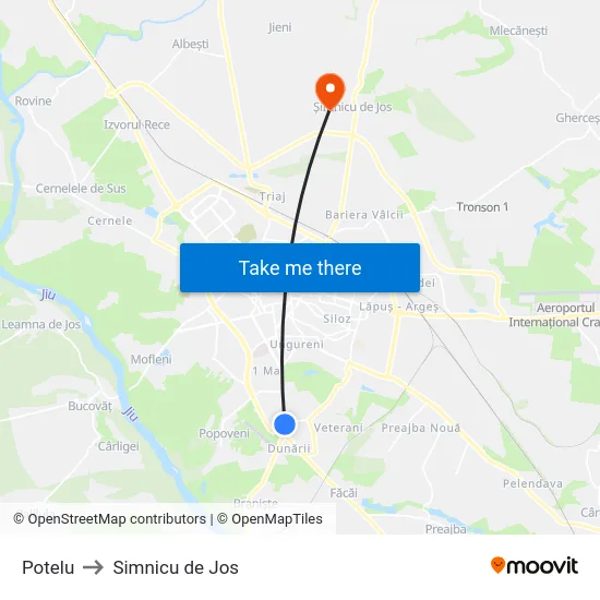 Potelu to Simnicu de Jos map