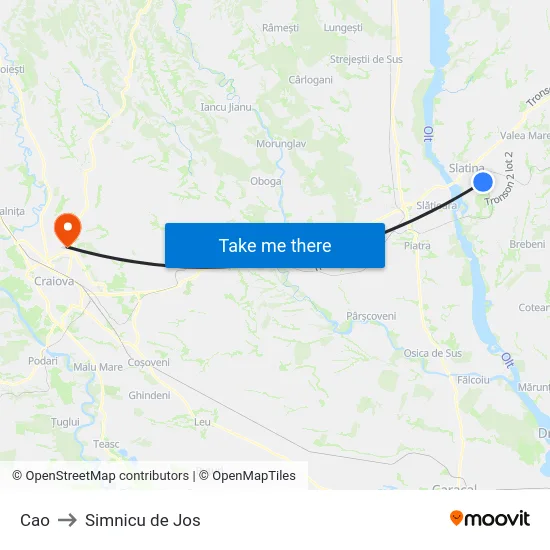 Cao to Simnicu de Jos map