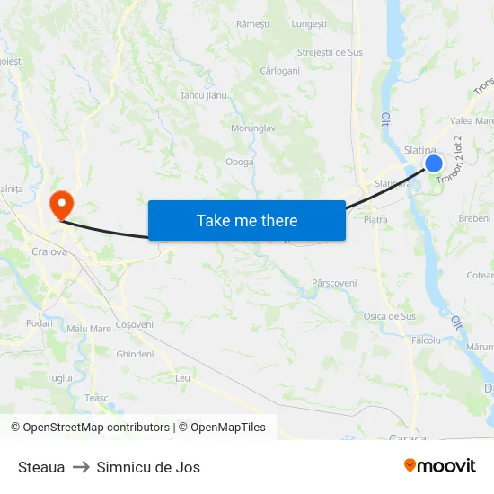 Steaua to Simnicu de Jos map
