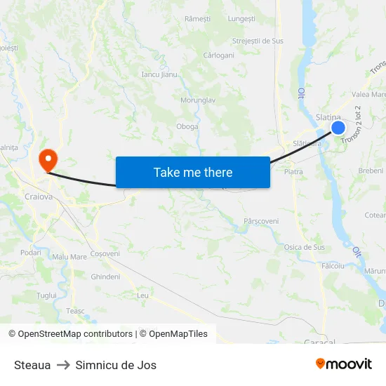 Steaua to Simnicu de Jos map