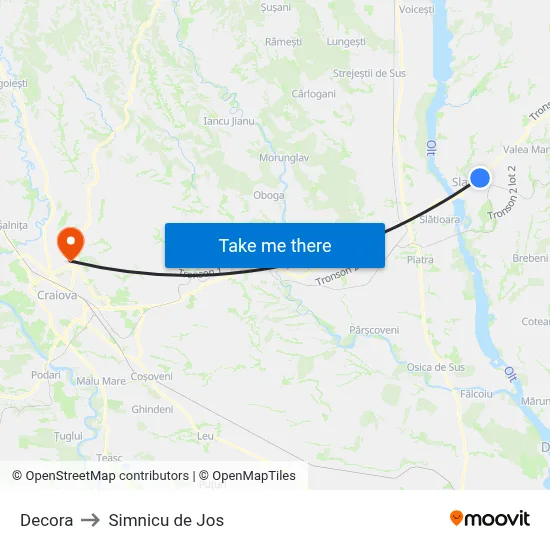 Decora to Simnicu de Jos map