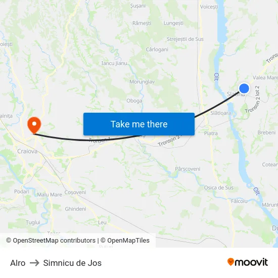 Alro to Simnicu de Jos map