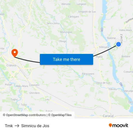 Tmk to Simnicu de Jos map