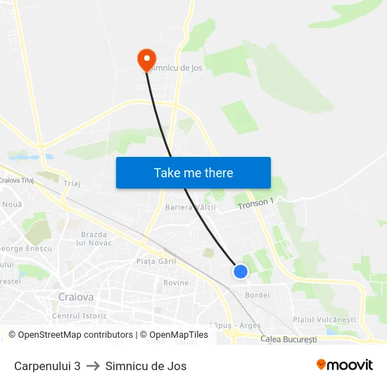 Carpenului 3 to Simnicu de Jos map