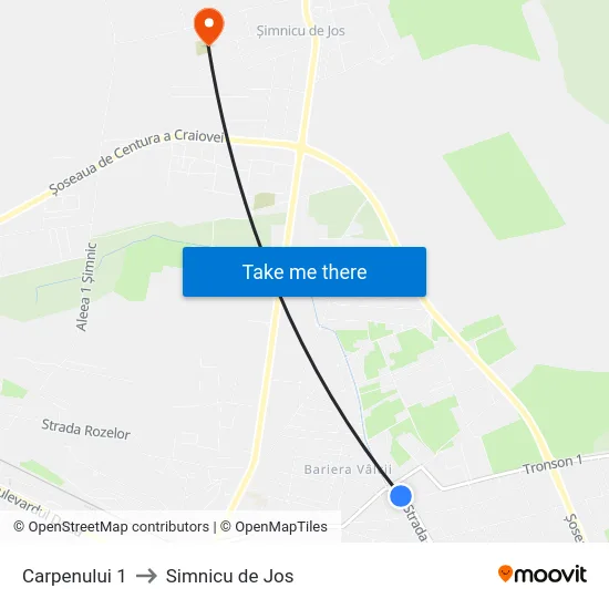 Carpenului 1 to Simnicu de Jos map