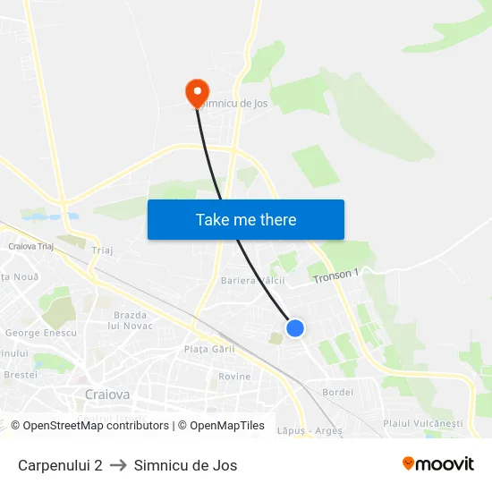 Carpenului 2 to Simnicu de Jos map