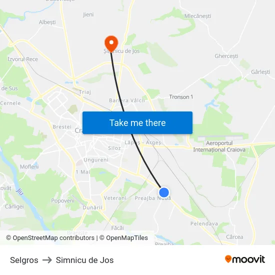 Selgros to Simnicu de Jos map
