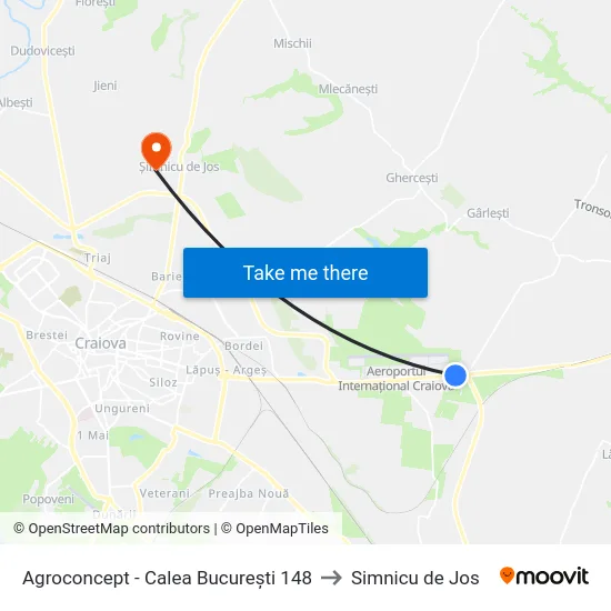 Agroconcept - Calea București 148 to Simnicu de Jos map