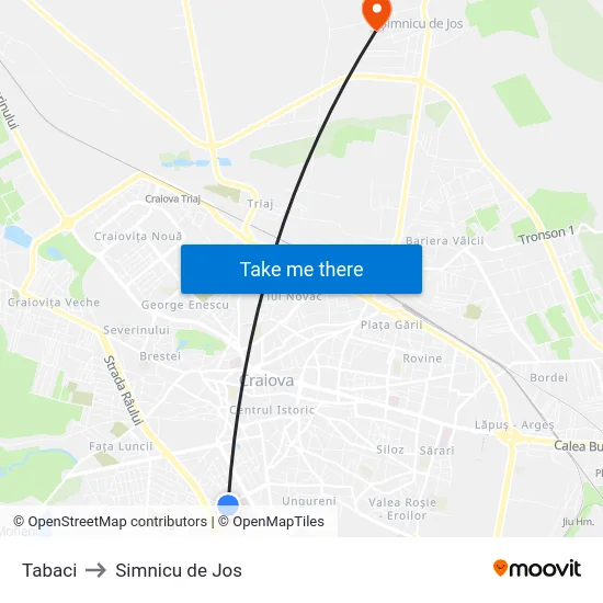 Tabaci to Simnicu de Jos map