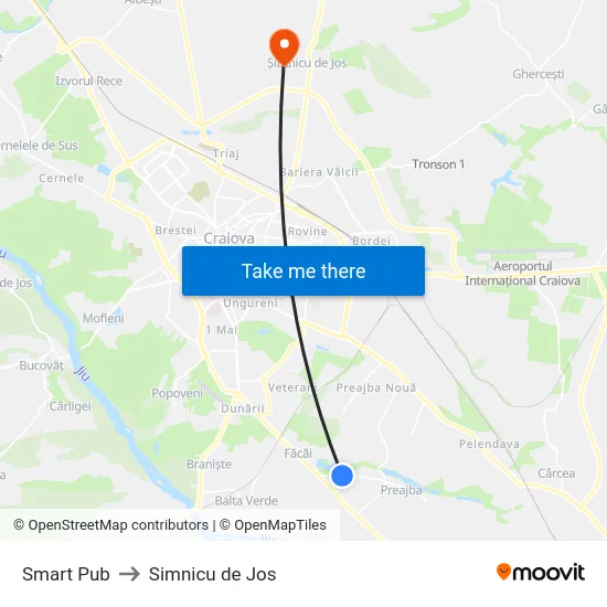 Smart Pub to Simnicu de Jos map