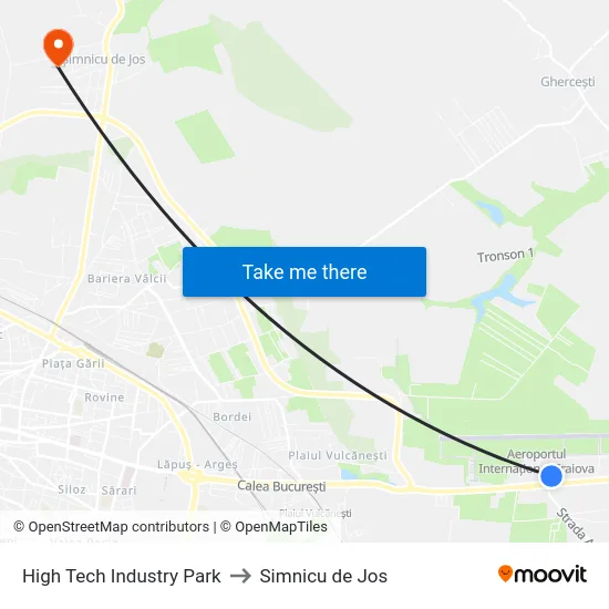 High Tech Industry Park to Simnicu de Jos map