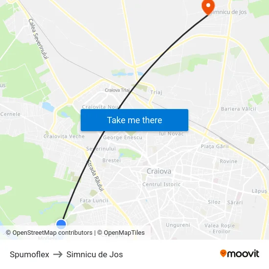 Spumoflex to Simnicu de Jos map