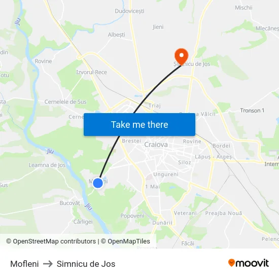 Mofleni to Simnicu de Jos map