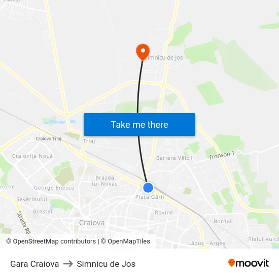 Gara Craiova to Simnicu de Jos map