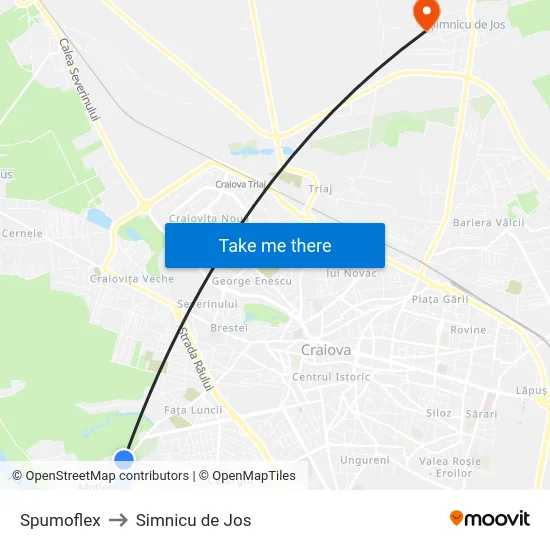Spumoflex to Simnicu de Jos map