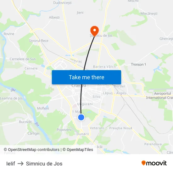 Ielif to Simnicu de Jos map
