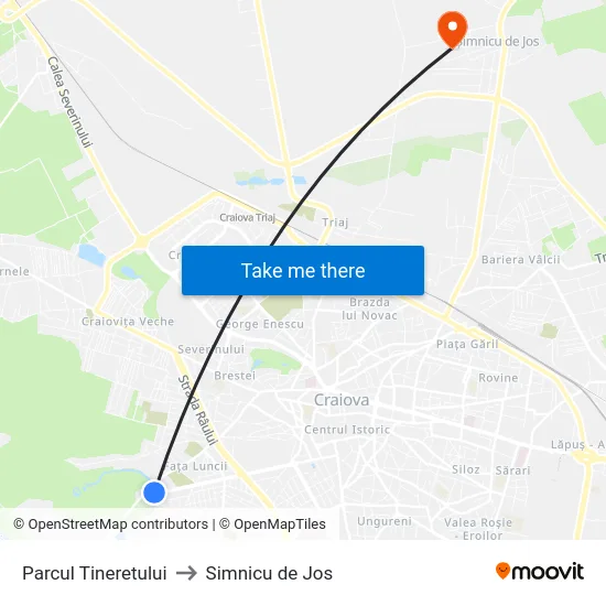 Parcul Tineretului to Simnicu de Jos map