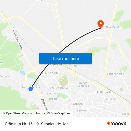 Grădinița Nr. 16 to Simnicu de Jos map