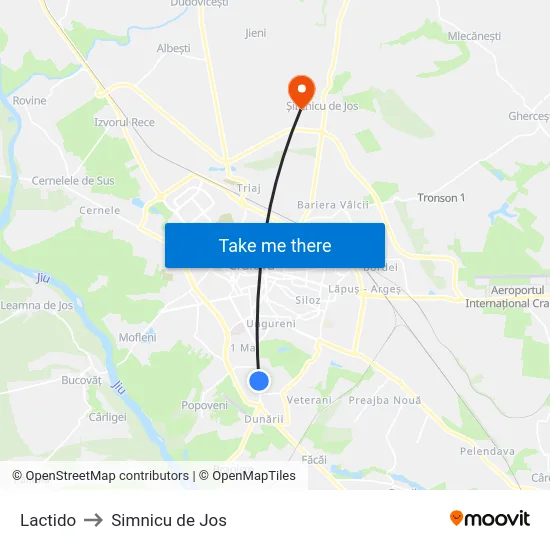 Lactido to Simnicu de Jos map