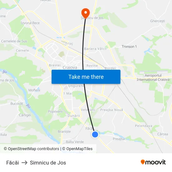 Făcăi to Simnicu de Jos map