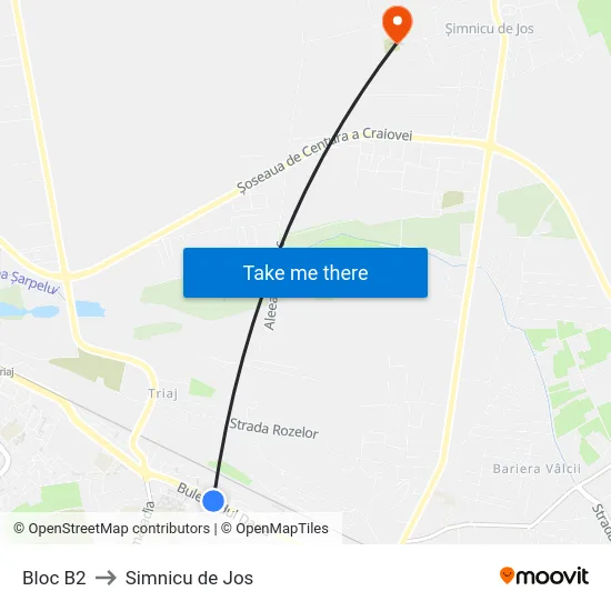 Bloc B2 to Simnicu de Jos map