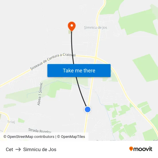 Cet to Simnicu de Jos map