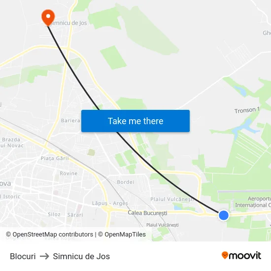 Blocuri to Simnicu de Jos map