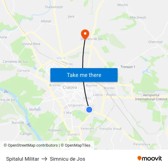 Spitalul Militar to Simnicu de Jos map