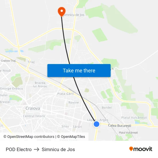 POD Electro to Simnicu de Jos map