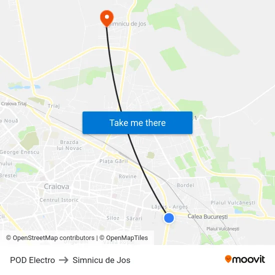 POD Electro to Simnicu de Jos map