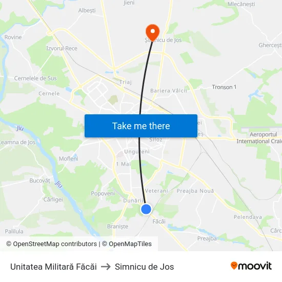 Unitatea Militară Făcăi to Simnicu de Jos map