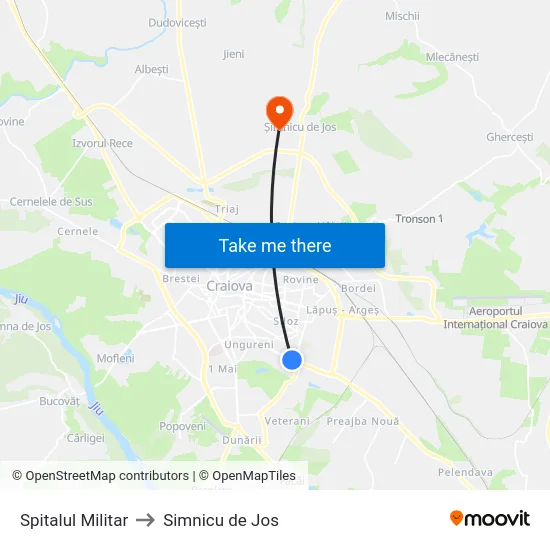 Spitalul Militar to Simnicu de Jos map