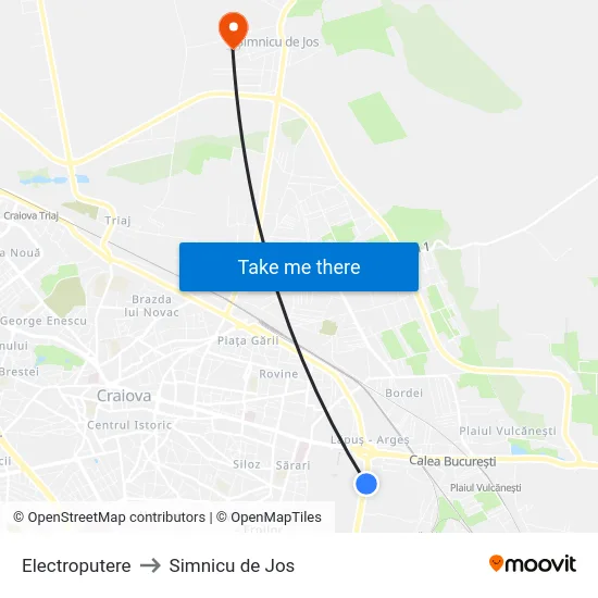 Electroputere to Simnicu de Jos map