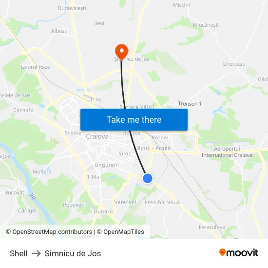 Shell to Simnicu de Jos map