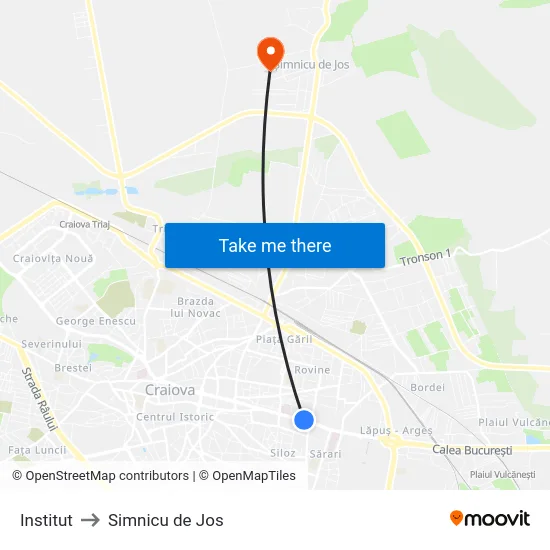 Institut to Simnicu de Jos map