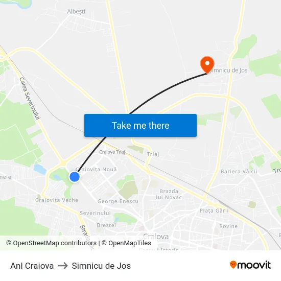 Anl Craiova to Simnicu de Jos map