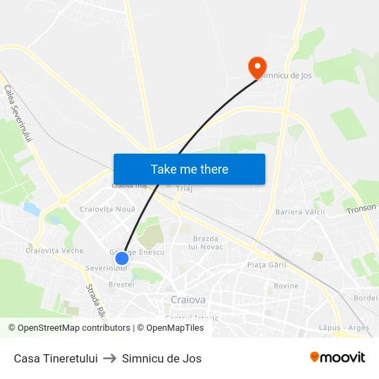Casa Tineretului to Simnicu de Jos map