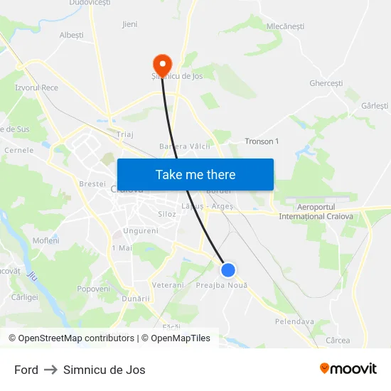 Ford to Simnicu de Jos map