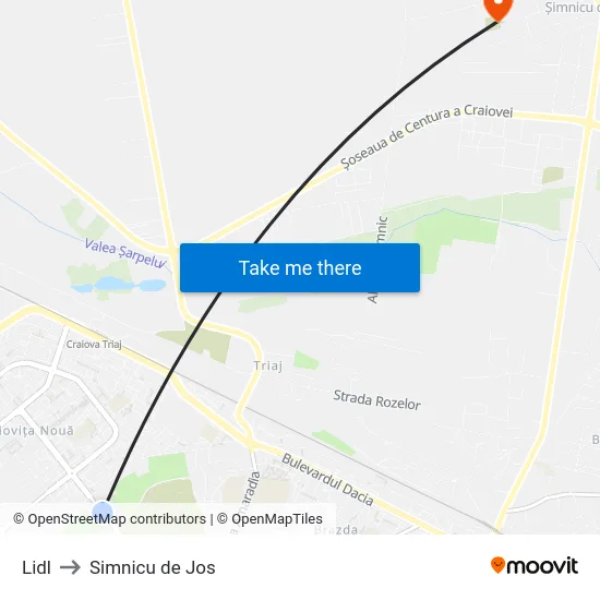 Lidl to Simnicu de Jos map