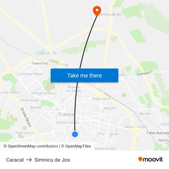 Caracal to Simnicu de Jos map