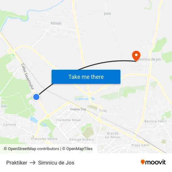 Praktiker to Simnicu de Jos map
