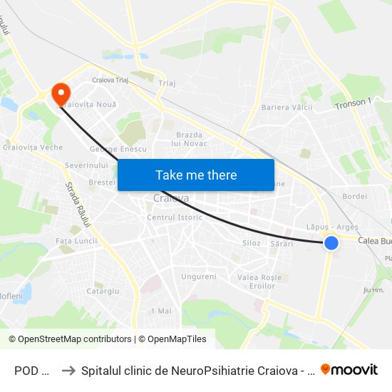 POD Electro to Spitalul clinic de NeuroPsihiatrie Craiova - Clinica de Psihiatrie (Parc) map