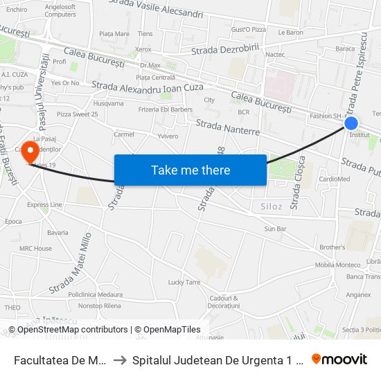 Facultatea De Mecanică to Spitalul Judetean De Urgenta 1 Mai - Craiova map