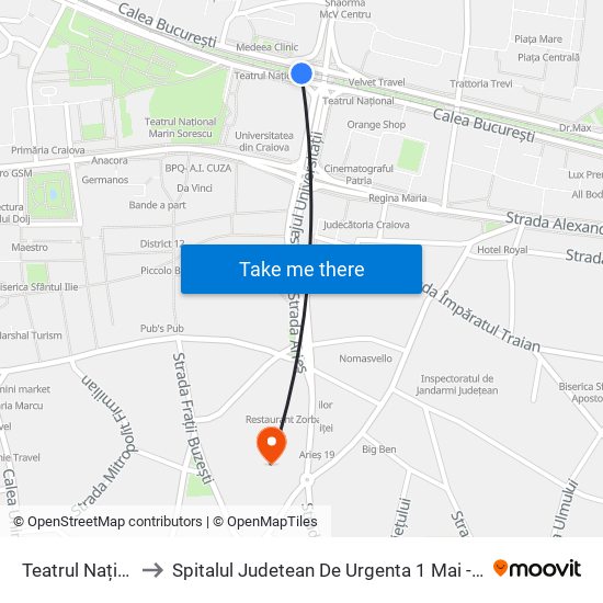 Teatrul Național to Spitalul Judetean De Urgenta 1 Mai - Craiova map